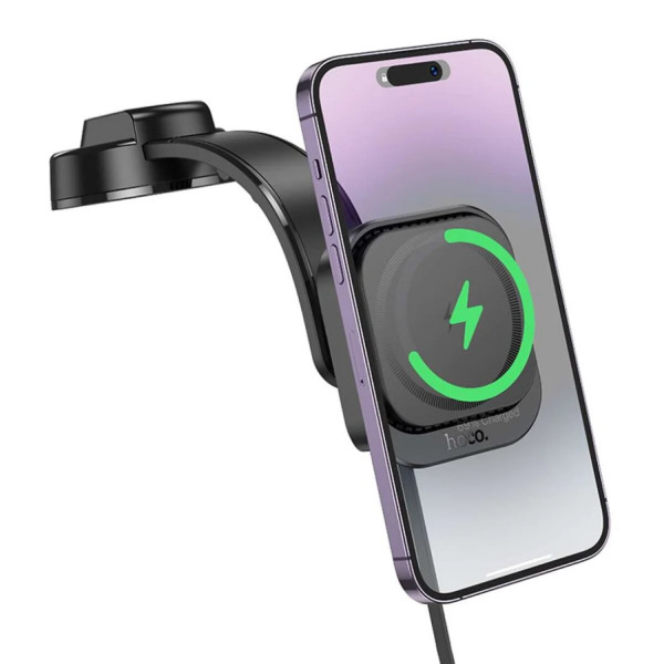 Автотримач для телефона HOCO HW29 Totem ring magnetic wireless fast charging car holder (center console) Black Metal Gray