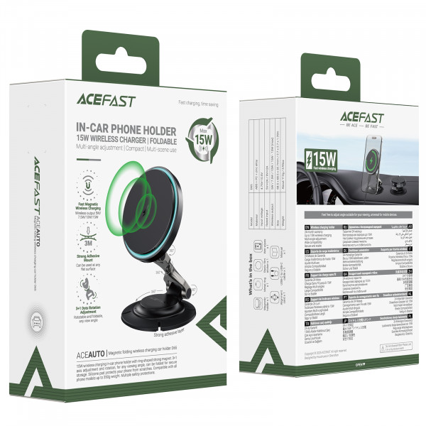 Автотримач для телефона з БЗП ACEFAST D65 magnetic folding wireless charging car holder Black (6974316286349)