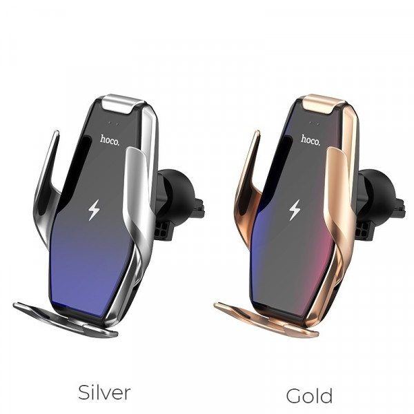 Автотримач для телефона з БЗП HOCO S14 Surpass automatic induction wireless charging car holder Silver (6931474715166)
