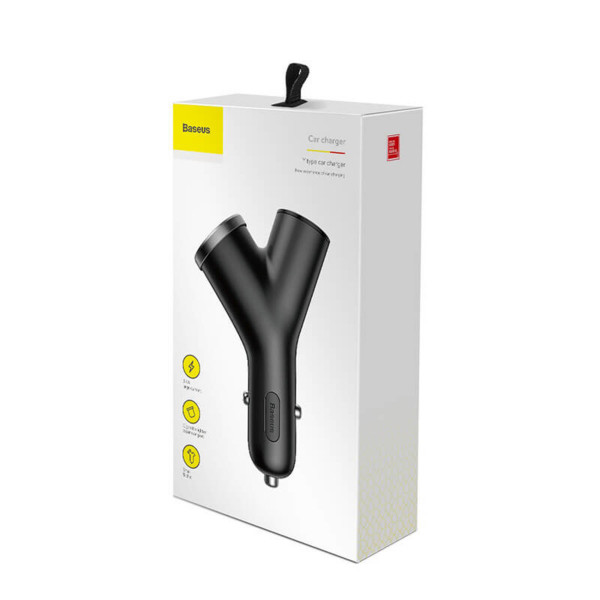 АЗП Baseus Y type dual USB+cigarette lighter extended car charger 3.1 A Чорний