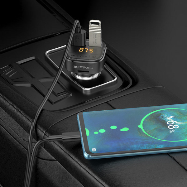 АЗП з FM-модулятором BOROFONE BC43 Flash QC3.0 car BT FM transmitter 18W Black (6974443387223)