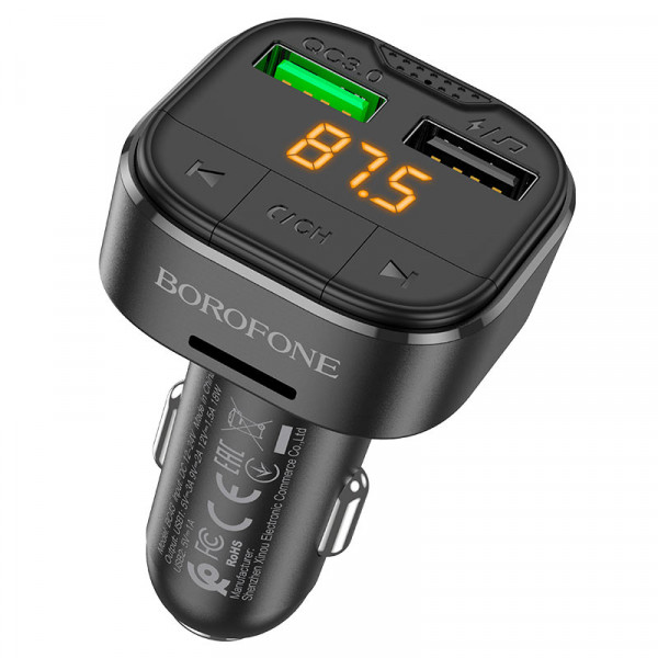 АЗП з FM-модулятором BOROFONE BC43 Flash QC3.0 car BT FM transmitter 18W Black (6974443387223)