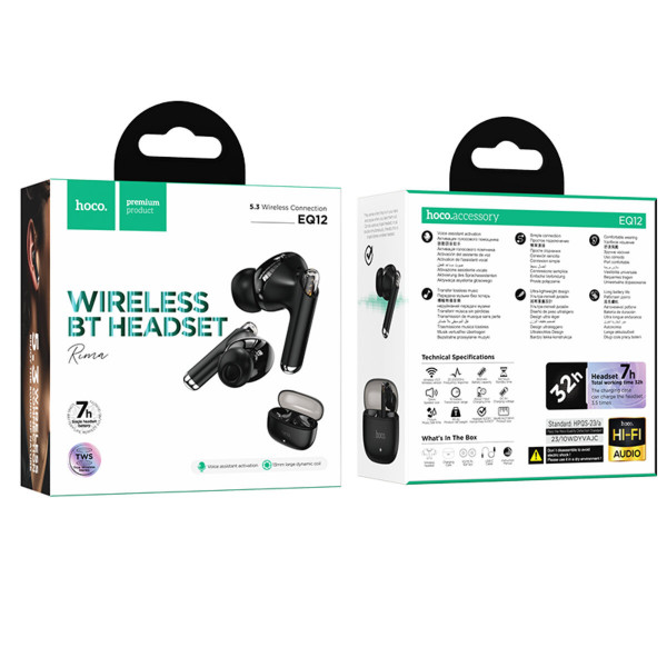 Бездротові навушники HOCO EQ12 Rima true wireless BT headset Black