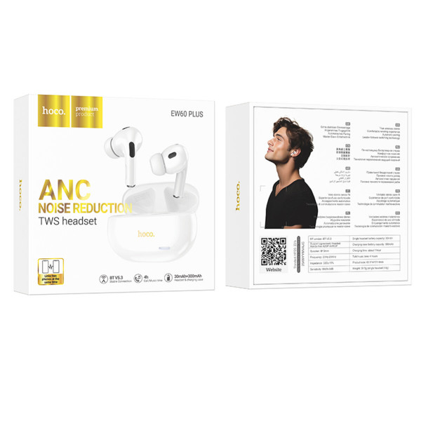 Бездротові навушники HOCO EW60 Plus Norman true wireless ANC BT headset White