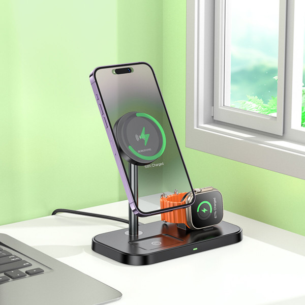 Бездротовий зарядний пристрій BOROFONE BQ29 Feliz 3-in-1 wireless fast charger Чорний