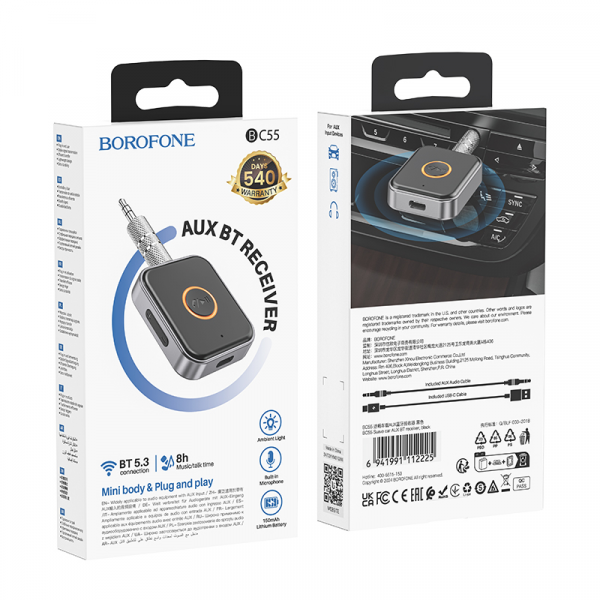 Bluetooth-ресивер BOROFONE BC55 Suave car AUX BT receiver Black (6941991112225)
