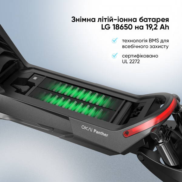 Електросамокат OKAI ES800 Panther Off-Road Black 12", 1500(3000)W, Dual Motor, 19.2Ah, 50km, 60kmh, 35%, NFC, App, 43kg (ES800-B)