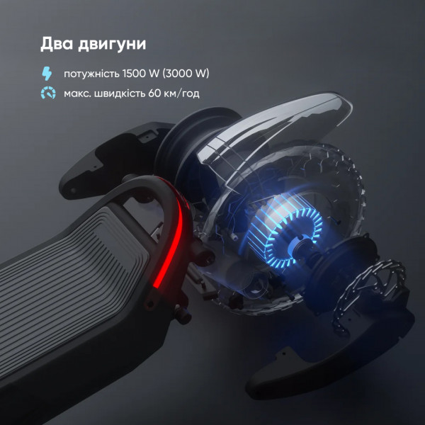 Електросамокат OKAI ES800 Panther Off-Road Black 12", 1500(3000)W, Dual Motor, 19.2Ah, 50km, 60kmh, 35%, NFC, App, 43kg (ES800-B)