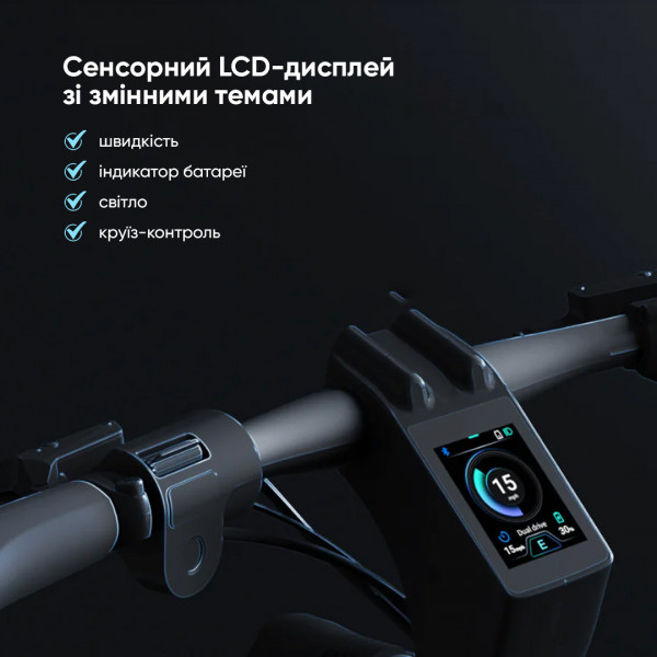 Електросамокат OKAI ES800 Panther Off-Road Black 12", 1500(3000)W, Dual Motor, 19.2Ah, 50km, 60kmh, 35%, NFC, App, 43kg (ES800-B)
