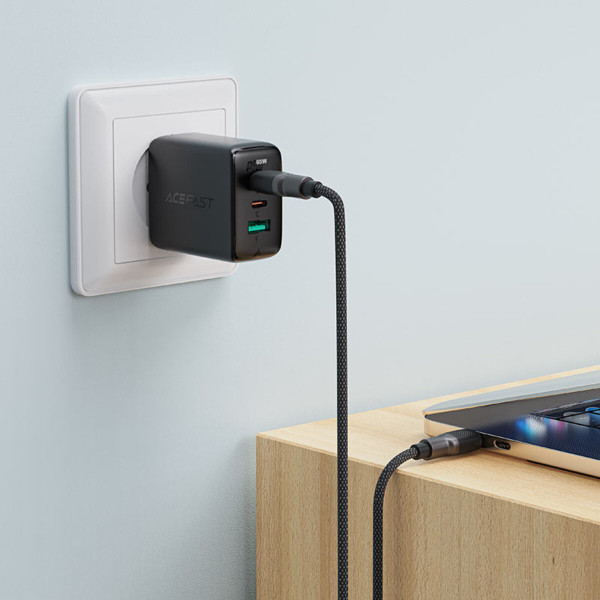 Кабель ACEFAST C10-03 Type-C to Type-C 3A, 60W, 1.2m, silicone, zinc connectors, Чорний