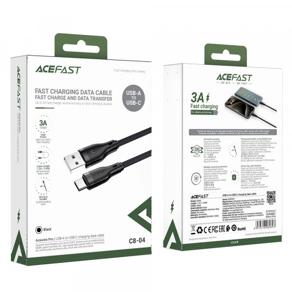 Кабель ACEFAST C8-04 USB-A to USB-C charging data cable 1.2 м Black (6974316282693)