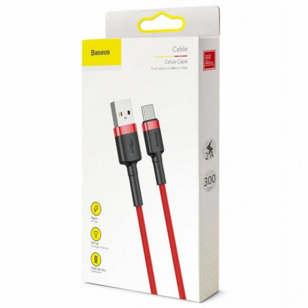 Кабель Baseus Cafule Cable USB For Type-C 2A 3m Red+Red