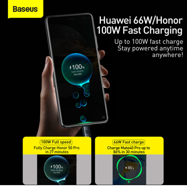 Кабель Baseus Crystal Shine Series Fast Charging Data Cable USB to Type-C 100W 2m Black