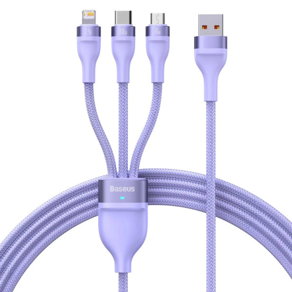 Кабель Baseus Flash Series Ⅱ One-for-three Fast Charging Data Cable USB to M+L+C 100W 1.2m Purple