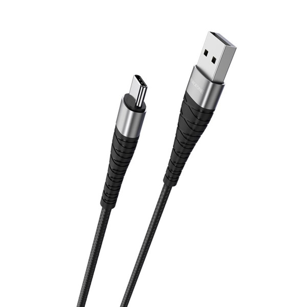 Кабель BOROFONE BX32 USB to Type-C 2.4A, 1m, nylon, aluminum+TPE connectors, Чорний
