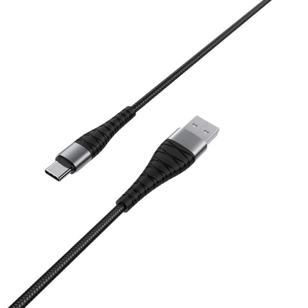 Кабель BOROFONE BX32 USB to Type-C 2.4A, 1m, nylon, aluminum+TPE connectors, Чорний