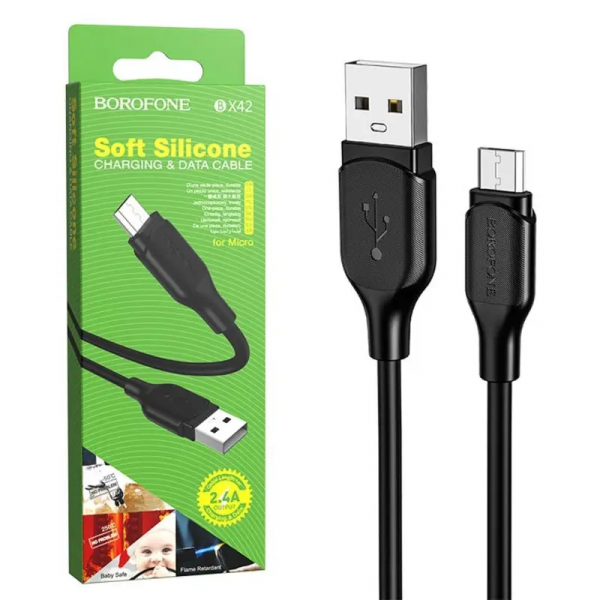 Кабель BOROFONE BX42 USB to Type-C 3A, 1m, silicone, TPE connectors, Чорний