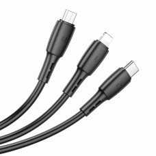 Кабель BOROFONE BX71 USB to iP+Type-C+Micro 2A, 1m, PVC, PVC connectors, Чорний