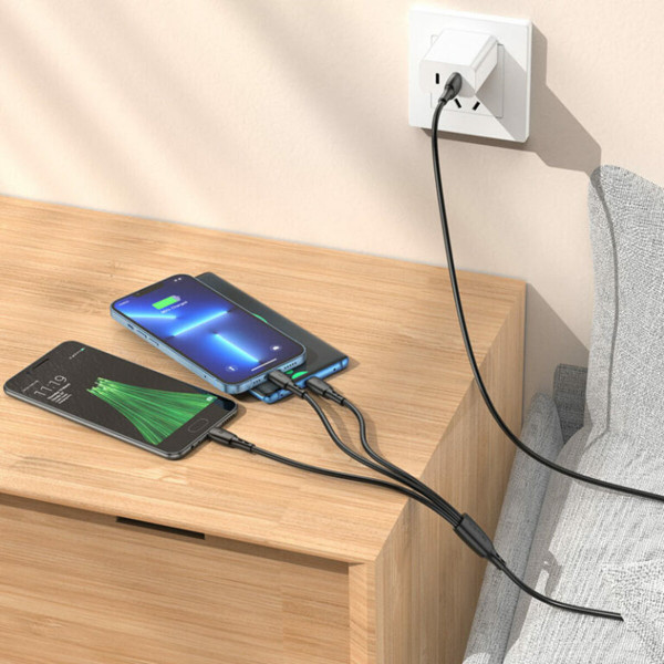 Кабель BOROFONE BX71 USB to iP+Type-C+Micro 2A, 1m, PVC, PVC connectors, Чорний