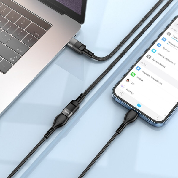 Кабель HOCO U107 Type-C Male to Type-C Female USB2.0 extension cable(L=1.2m) Black