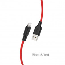 Кабель HOCO X21 Plus USB to iP 2.4A, 1m, silicone, silicone connectors, Чорний+Червоний