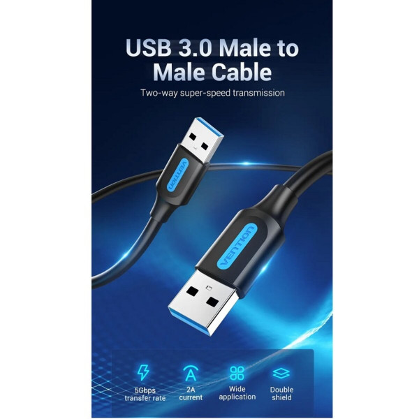 Кабель-подовжувач Vention USB 3.0 A Male to A Male Cable 0.5M Чорний PVC Type (CONBD)