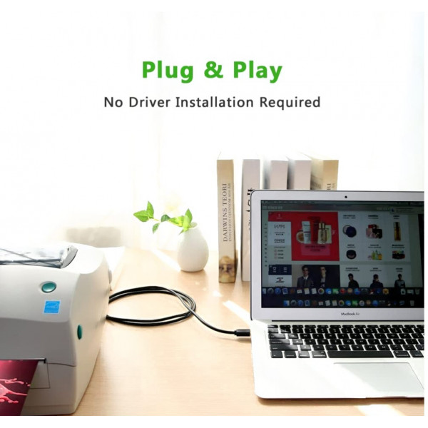 Кабель UGREEN US210 USB 3.0 AM to BM Print Cable 2m (Чорний）(UGR-10372)