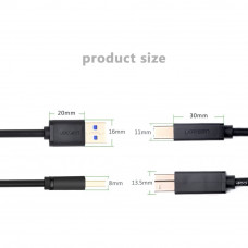Кабель UGREEN US210 USB 3.0 AM to BM Print Cable 2m (Чорний）(UGR-10372)