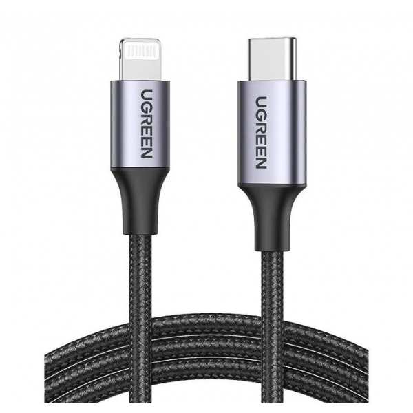 Кабель UGREEN US304 USB-C to Lightning M/M Cable Aluminum Shell Braided 2m (Black) (UGR-60761) (UGR-60761)