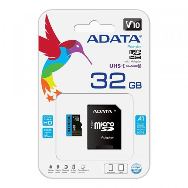 Карта пам'яті microSDHC (UHS-1) A-DATA Premier 32Gb Class 10 A1 (R-100Mb/s) (adapter SD) (AUSDH32GUICL10A1-RA1)