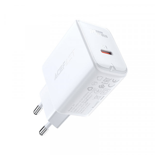 Мережевий зарядний пристрій ACEFAST A1 PD20W single USB-C charger White (6974316280040)