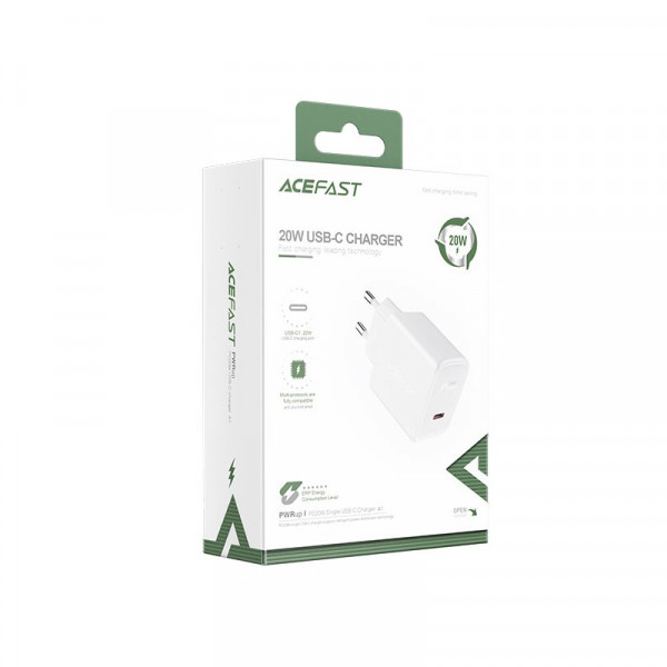 Мережевий зарядний пристрій ACEFAST A1 PD20W single USB-C charger White (6974316280040)