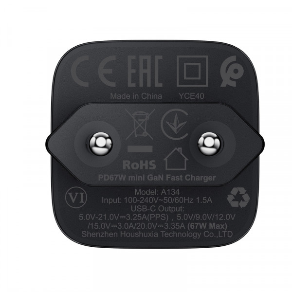 Мережевий зарядний пристрій ACEFAST A134 PD67W mini GaN USB-C fast charger Black (6974316285717)