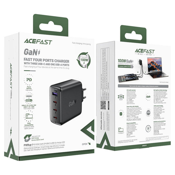 Мережевий зарядний пристрій ACEFAST A94 PD100W GaN (3*USB-C+USB-A) charger Black