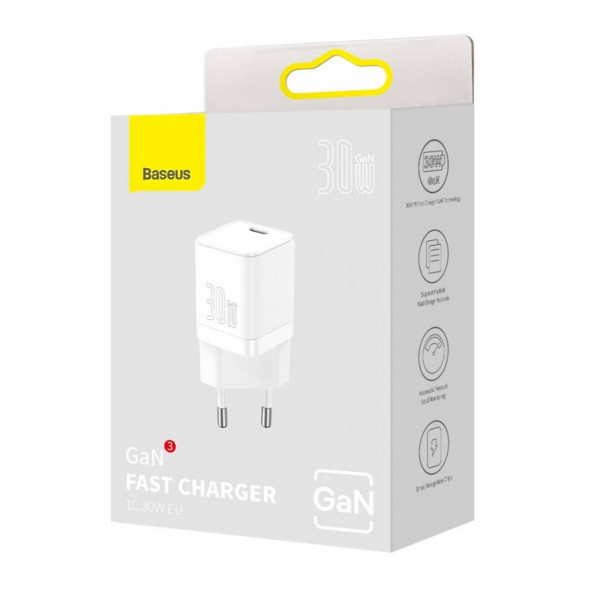 Мережевий зарядний пристрій Baseus GAN3 Fast Charger 1C 30W EU White