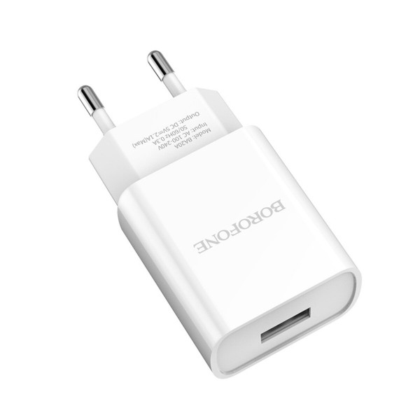 Мережевий зарядний пристрій BOROFONE BA20A Sharp single port charger 10.5W Білий