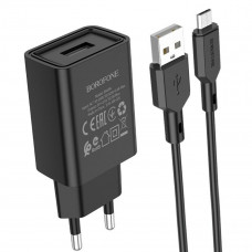 Мережевий зарядний пристрій BOROFONE BA68A Glacier single port charger set(Micro) 10.5W Чорний