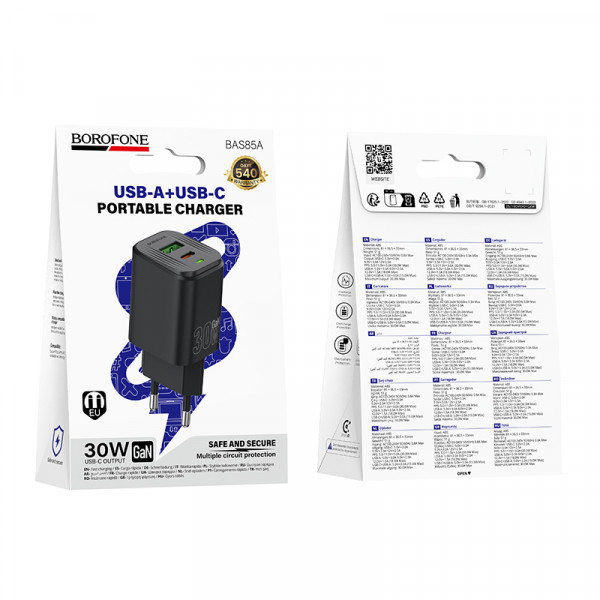 Мережевий зарядний пристрій BOROFONE BAS85A Star PD30W+QC3.0 charger (EU) Black (6941991126840)