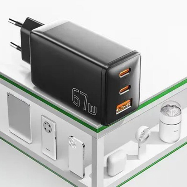 Мережевий зарядний пристрій ESSAGER DIANYUN 67W GaN travel charger 2C+A black