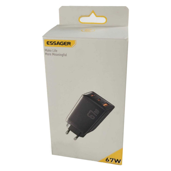 Мережевий зарядний пристрій ESSAGER DIANYUN 67W GaN travel charger 2C+A black