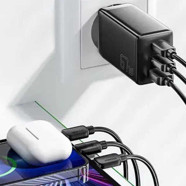 Мережевий зарядний пристрій ESSAGER DIANYUN 67W GaN travel charger 2C+A black