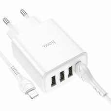 Мережевий зарядний пристрій HOCO C102A Fuerza QC3.0 four-port charger set(iP) 18W Білий