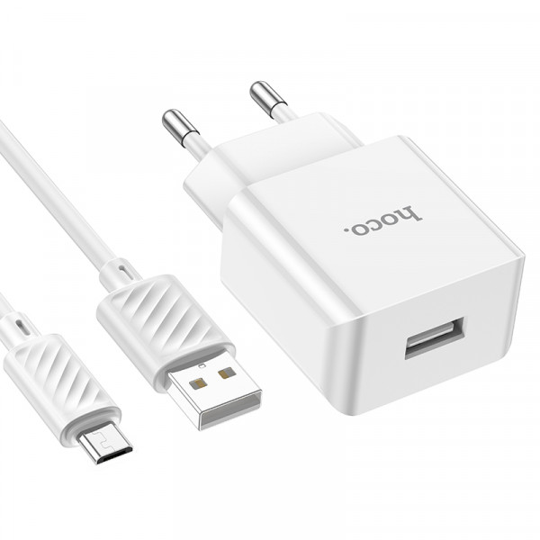 Мережевий зарядний пристрій HOCO C106A Leisure single port charger set(Micro) 10.5W White (6931474783905)
