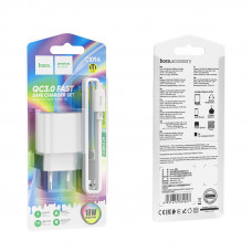 Мережевий зарядний пристрій HOCO C109A Fighter single port QC3.0 charger set(Micro) White (6931474784827)