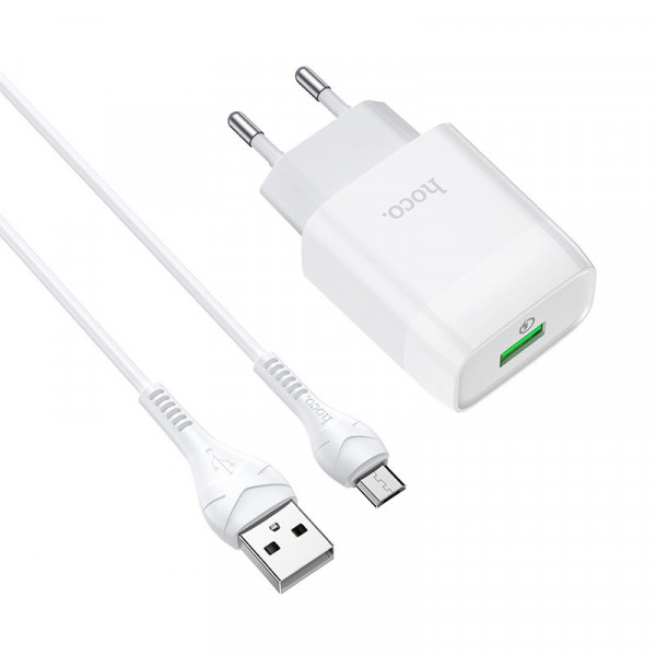 Мережевий зарядний пристрій HOCO C72Q Glorious single port QC3.0 charger set(Type-C) 18W Білий