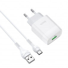 Мережевий зарядний пристрій HOCO C72Q Glorious single port QC3.0 charger set(Type-C) 18W Білий