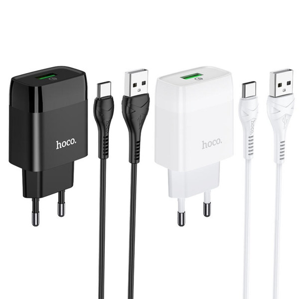 Мережевий зарядний пристрій HOCO C72Q Glorious single port QC3.0 charger set(Type-C) 18W Білий