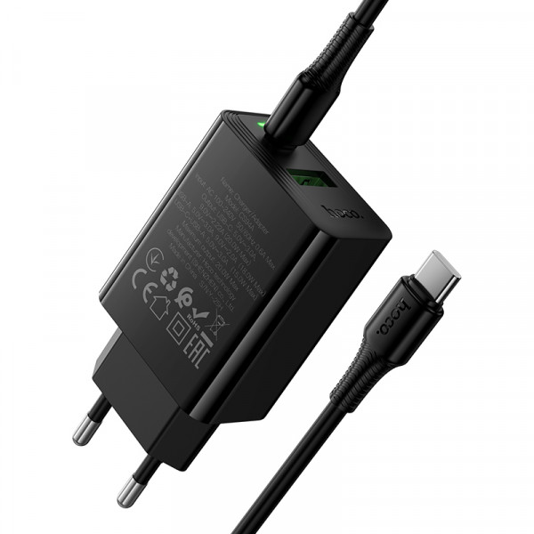 Мережевий зарядний пристрій HOCO CS94A Leader PD20W+QC3.0 charger set(C to C) Black (6942007671118)