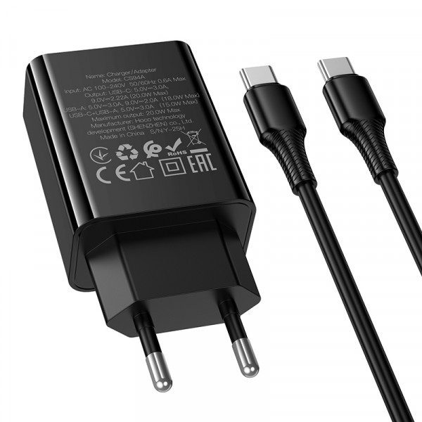 Мережевий зарядний пристрій HOCO CS94A Leader PD20W+QC3.0 charger set(C to C) Black (6942007671118)
