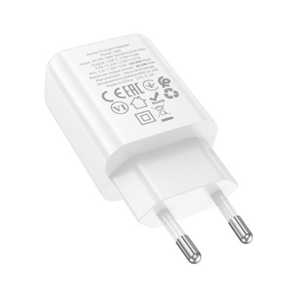Мережевий зарядний пристрій HOCO N60 Gentle single port PD20W charger (EU) White